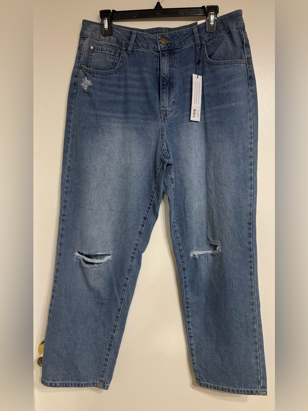 d. jeans Blue Straight Leg Distressed Women's Jeans